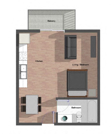 Floor plan for studio, 1 bath, 461 sqft